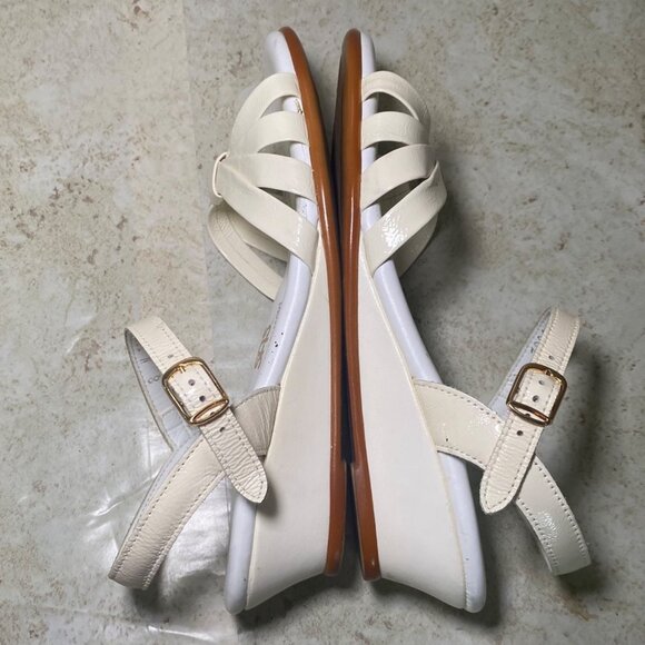 SAS Womens White Leather Sandals With Adjustable Straps & Low Wedge Heel Size 8N - Picture 5 of 7
